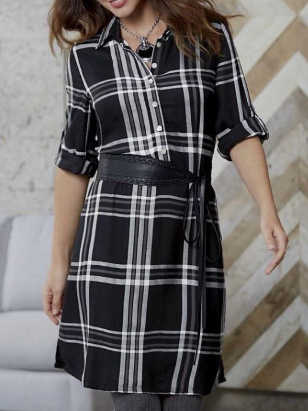 Monroe & Main Black and White Plaid Tunic Shirt